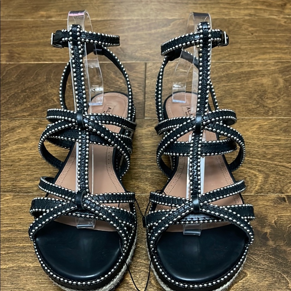NWT, Alaia Leather Studded Espadrille Sandals
